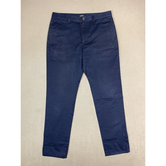 A.P.C. Pants Mens 29 Blue Tapered Chino Mid Rise Regular Fit Zip Fly Preppy